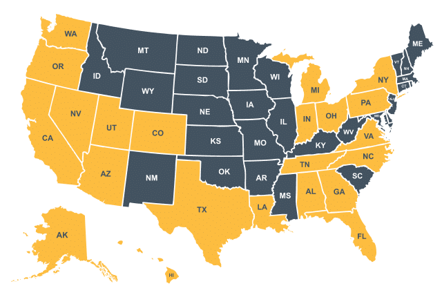 Map of the US showing Frontline Road Safety service locations